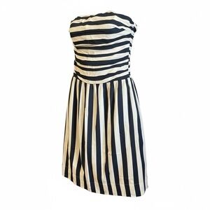 Every Navy Striped Linen Blend Strapless Midi Dress